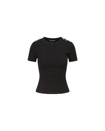 Veronica Beard Draya Rhinestone Button Tee