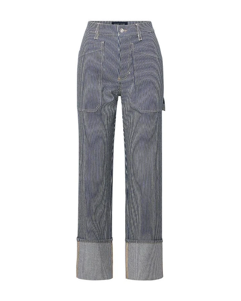 Veronica Beard Dylan Stripe Wide Cuffed Jeans