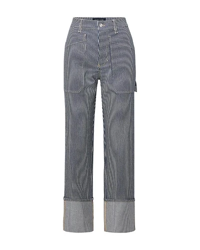 Veronica Beard Dylan Stripe Wide Cuffed Jeans