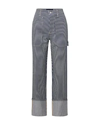 Veronica Beard Dylan Stripe Wide Cuffed Jeans