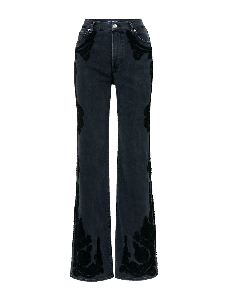 Veronica Beard Crosbie High Rise Wide Leg Detail Jeans