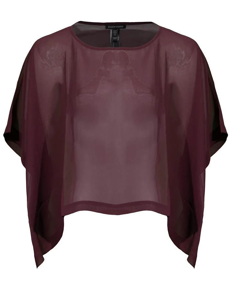 Eileen Fisher Sheer Silk Georgette Bateau Neck Cropped Top