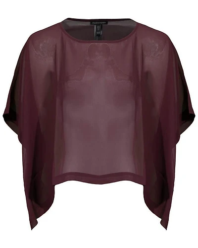 Eileen Fisher Sheer Silk Georgette Bateau Neck Cropped Top