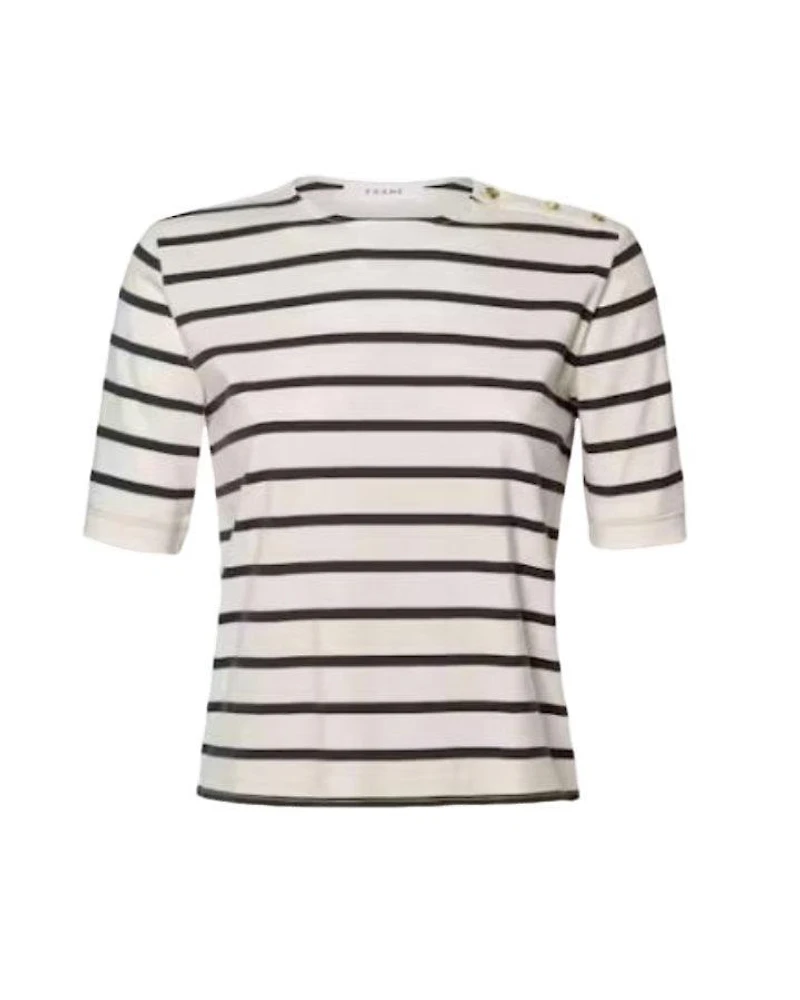 Frame Button Detail Stripe Tee