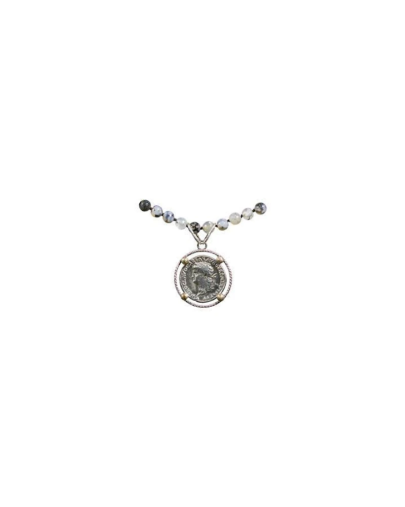 Karyn Chopik Agate Bead Roman Coin Necklace