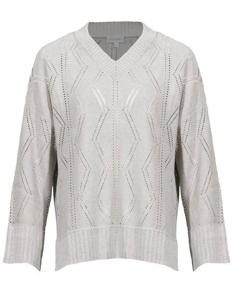 Kinross Cashmere Openwork Vee Neck Pullover