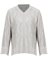 Kinross Cashmere Openwork Vee Neck Pullover