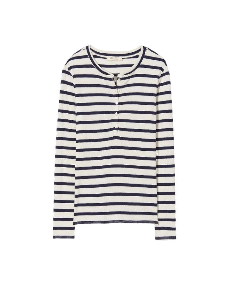 Nili Lotan Jordan Henley Striped Tee