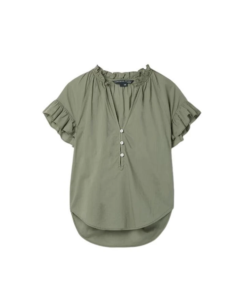 Veronica Beard Milly Cotton Ruffle Trim Shirt