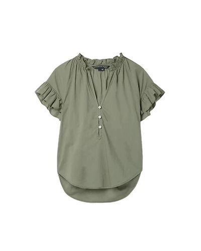 Veronica Beard Milly Cotton Ruffle Trim Shirt