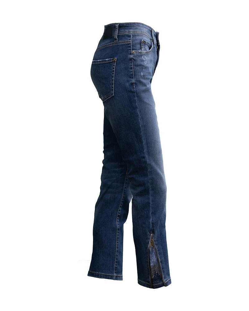 Cropped Crystal Zip Hem Jean