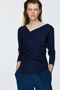 Fascinating Drapes Long Sleeve Top Sapphire