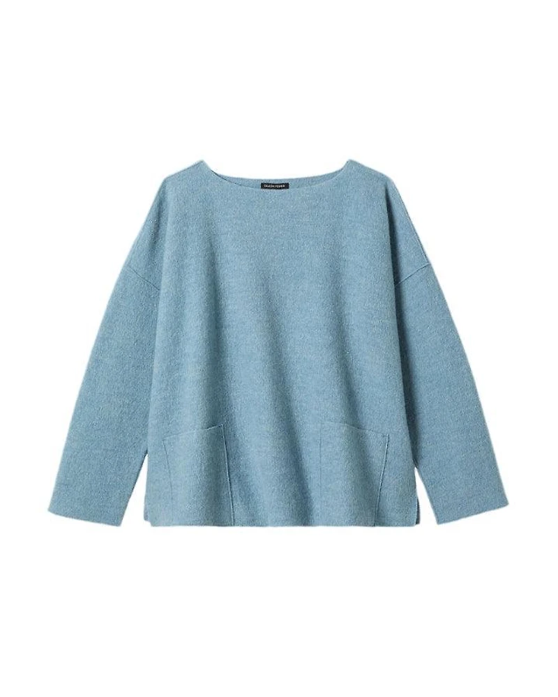 Eileen Fisher Bateau Neck Wool Box Top