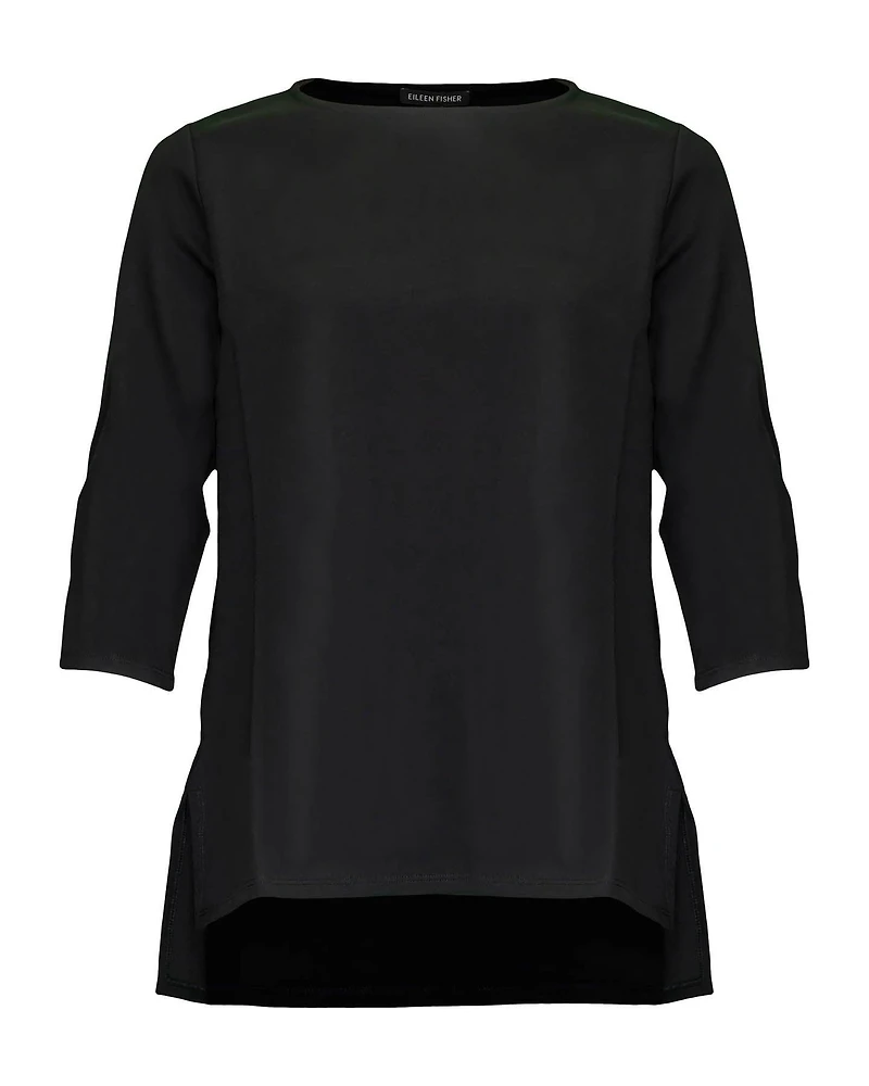 Boatneck 3/4 Length Sleeve High Low Hem Top
