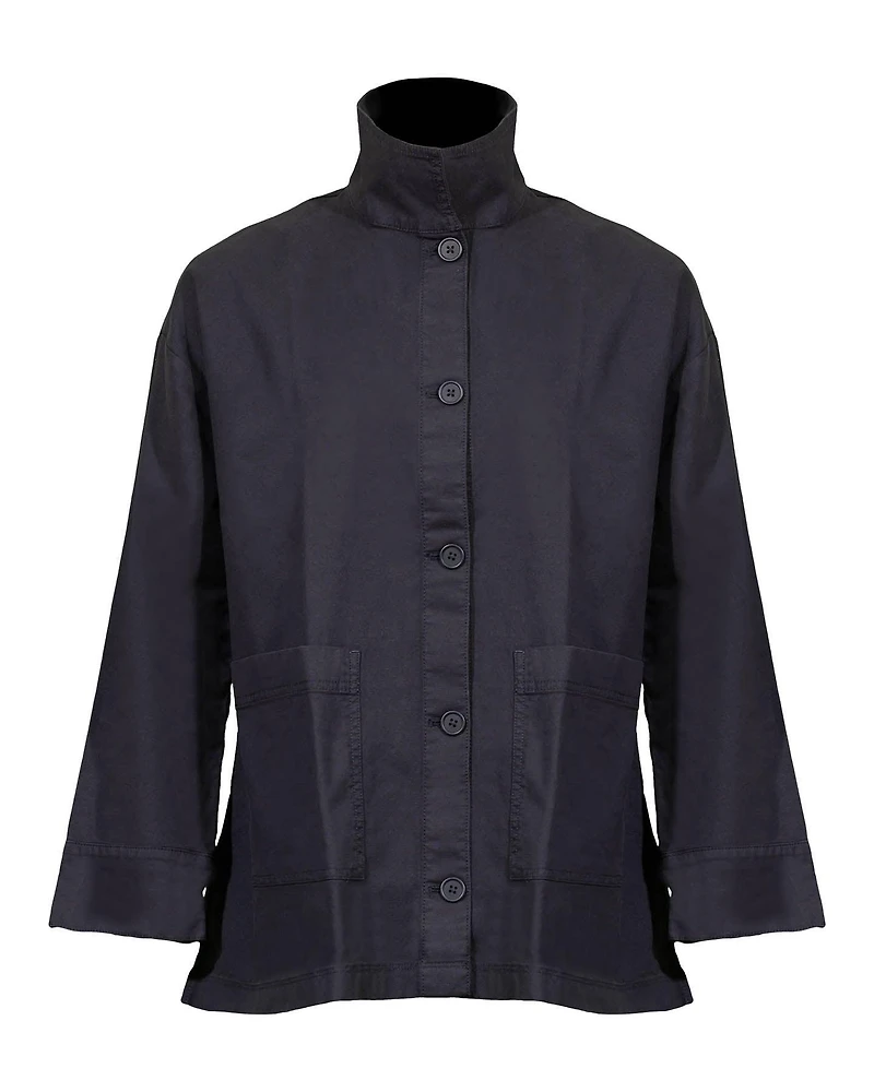 Eileen Fisher Cotton Hemp Stand Collar Jacket
