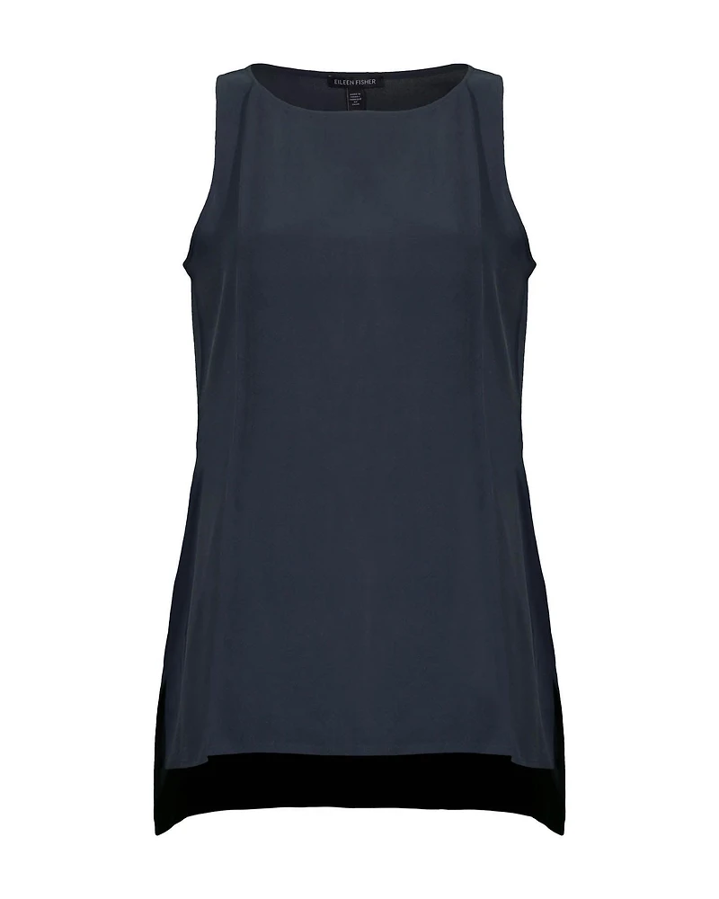 Eileen Fisher Silk Georgette Long Shell Graphite