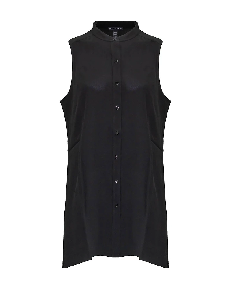 Silk Mandarin Collar Sleeveless Shirt