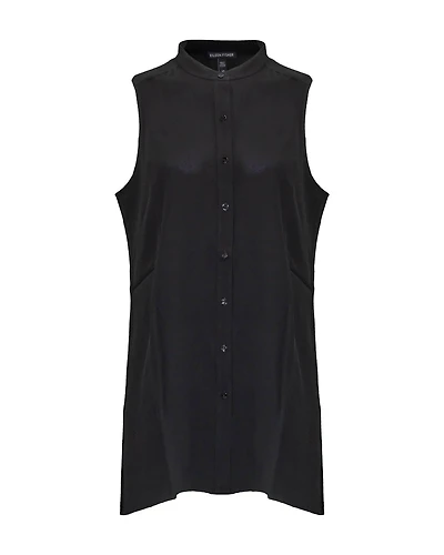 Silk Mandarin Collar Sleeveless Shirt