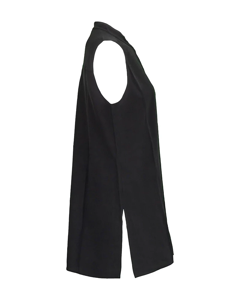 Silk Mandarin Collar Sleeveless Shirt