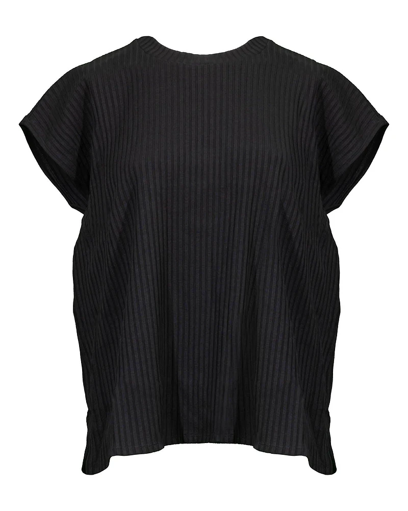 Eileen Fisher Textured Stretch Rib Crew Neck Top