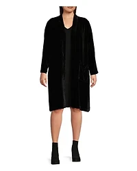 Eileen Fisher Velvet High Collar Long Jacket