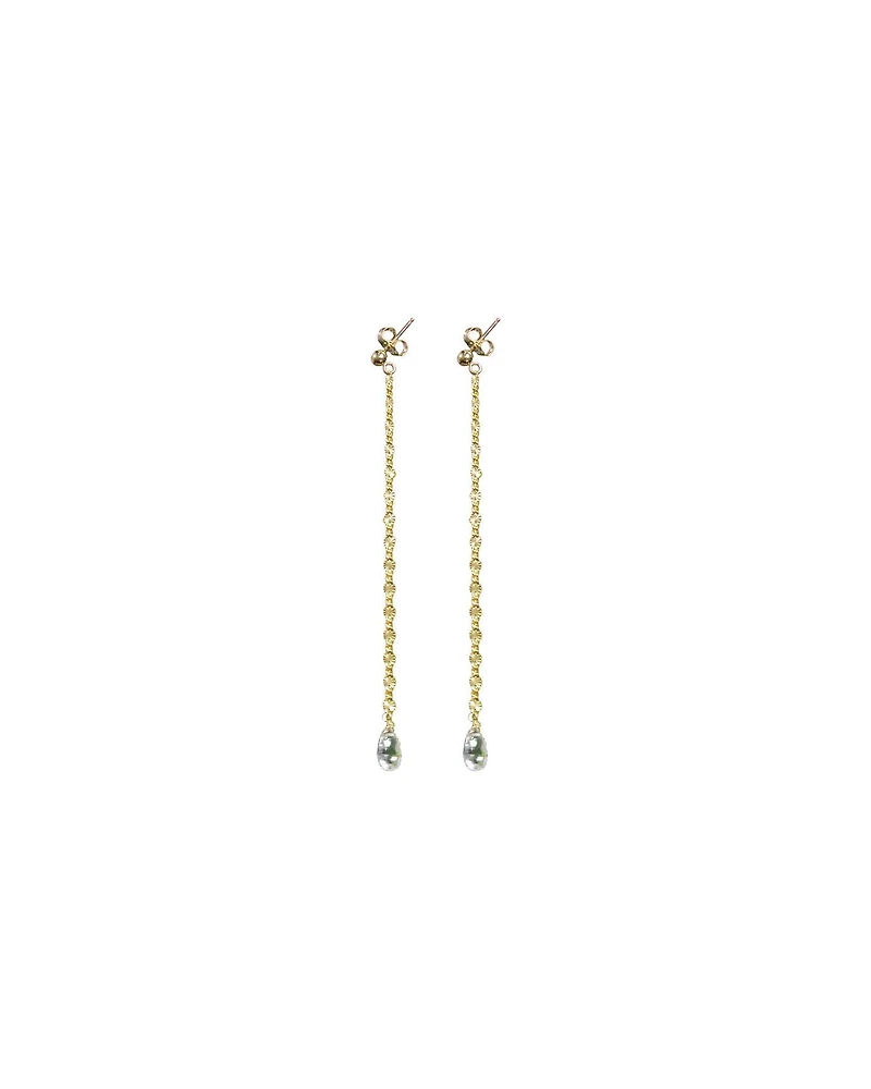 Stamped Chain Topaz Stone Dangle Earrings