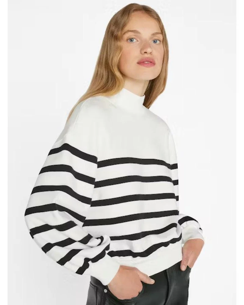 Frame Balloon Sleeve Mock Neck Sweatshirt