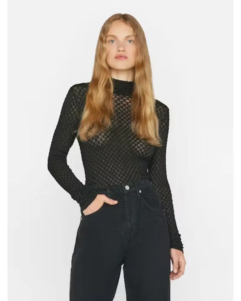 Frame Mesh Lace Turtleneck