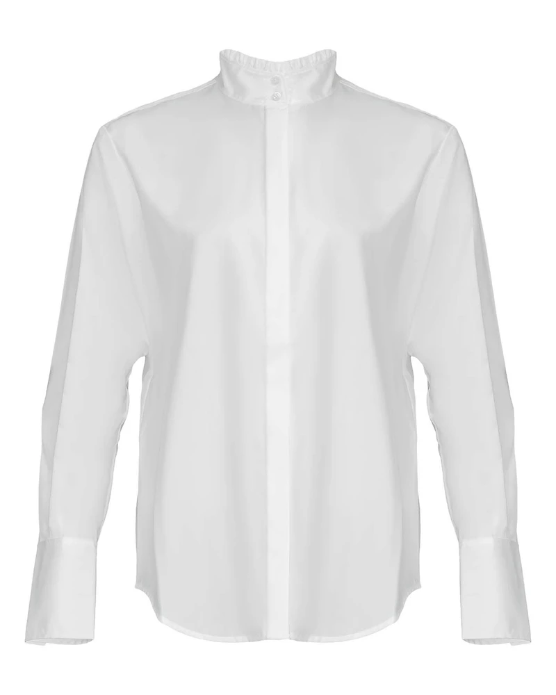 Ruffle Neck Button Down Shirt