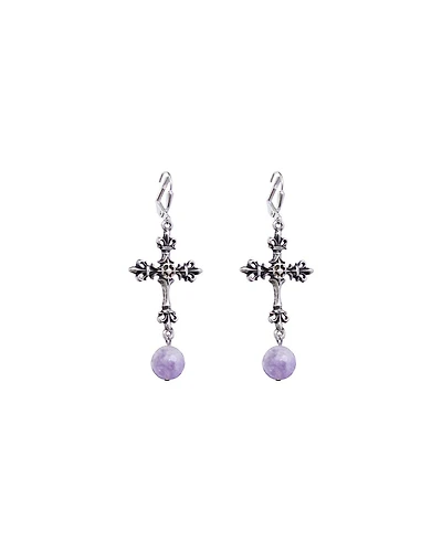 Cross with Amethyst Dangle Earrings