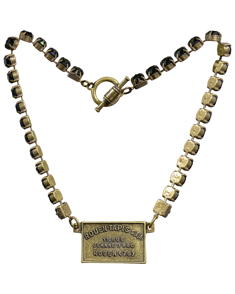 Jet Swarovski With Brass Rouen Tapis Medal