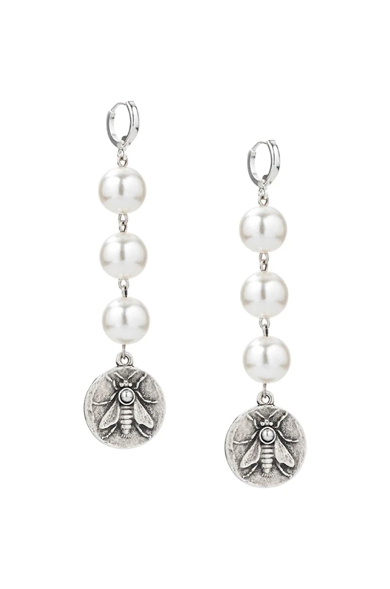 Pearl Abeille Medal Earrings