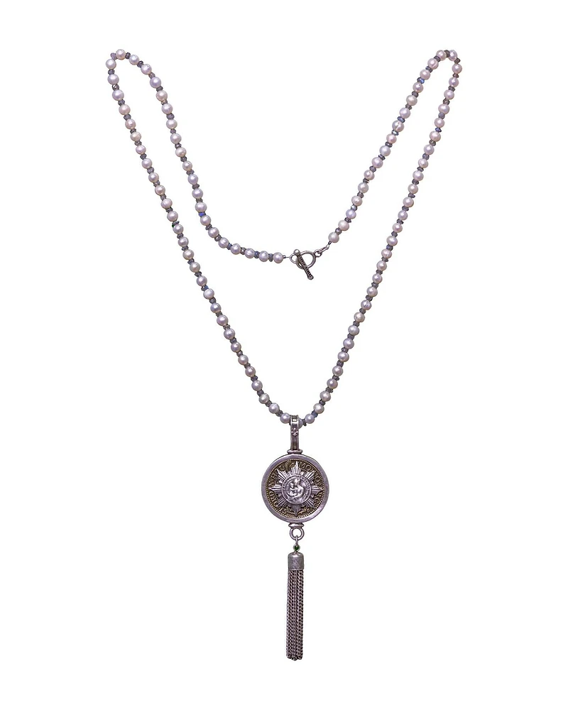 Pearls With Patrie Medal Necklace