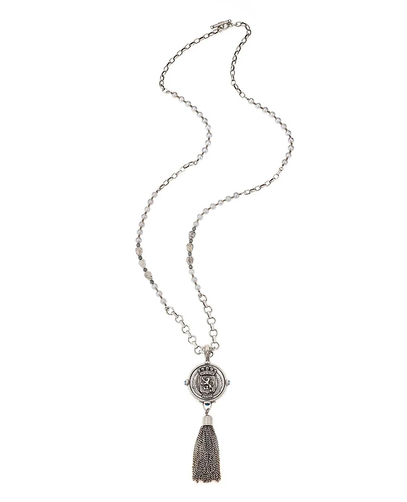 Silver Pearls Maine Medal Necklace