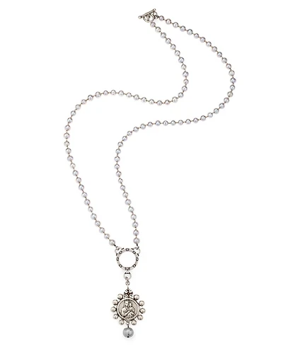 Silver Pearls Mary Medal Necklace