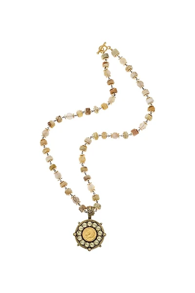 Sun Opal Mix Medal Necklace