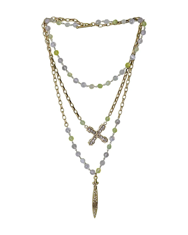 Triple Strand Sage Mix Necklace