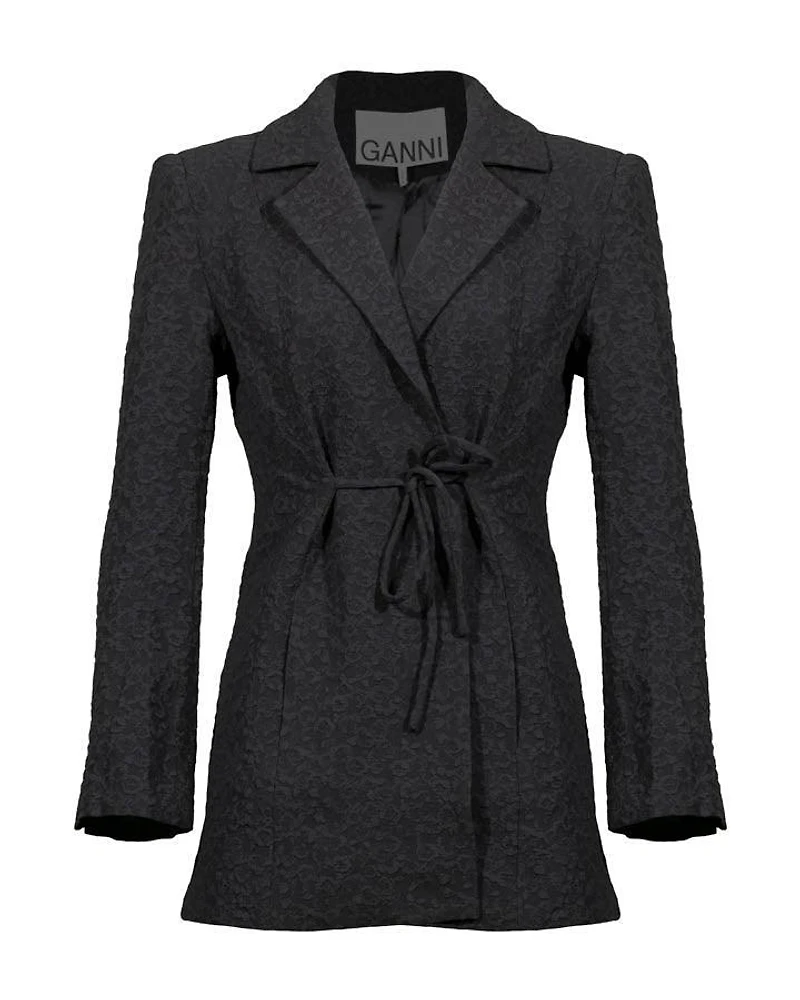 Ganni Textured Suiting Tie String Blazer