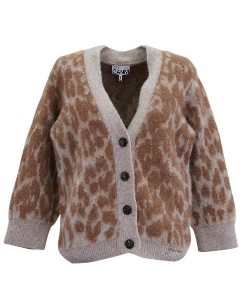Ganni Leopard Jacquard Cardigan