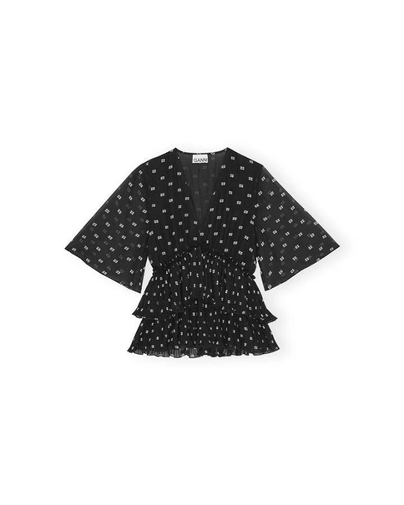 Ganni Pleated Georgette Flounce Blouse
