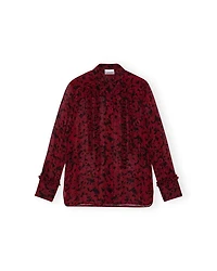 Ganni Red Print Georgette Ruffle Shirt