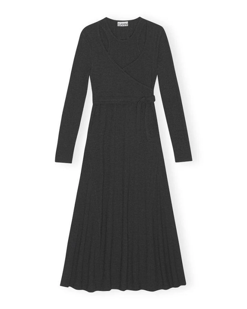Ganni Rib Jersey Wrap Maxi Dress