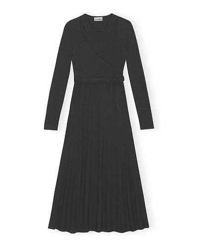 Ganni Rib Jersey Wrap Maxi Dress