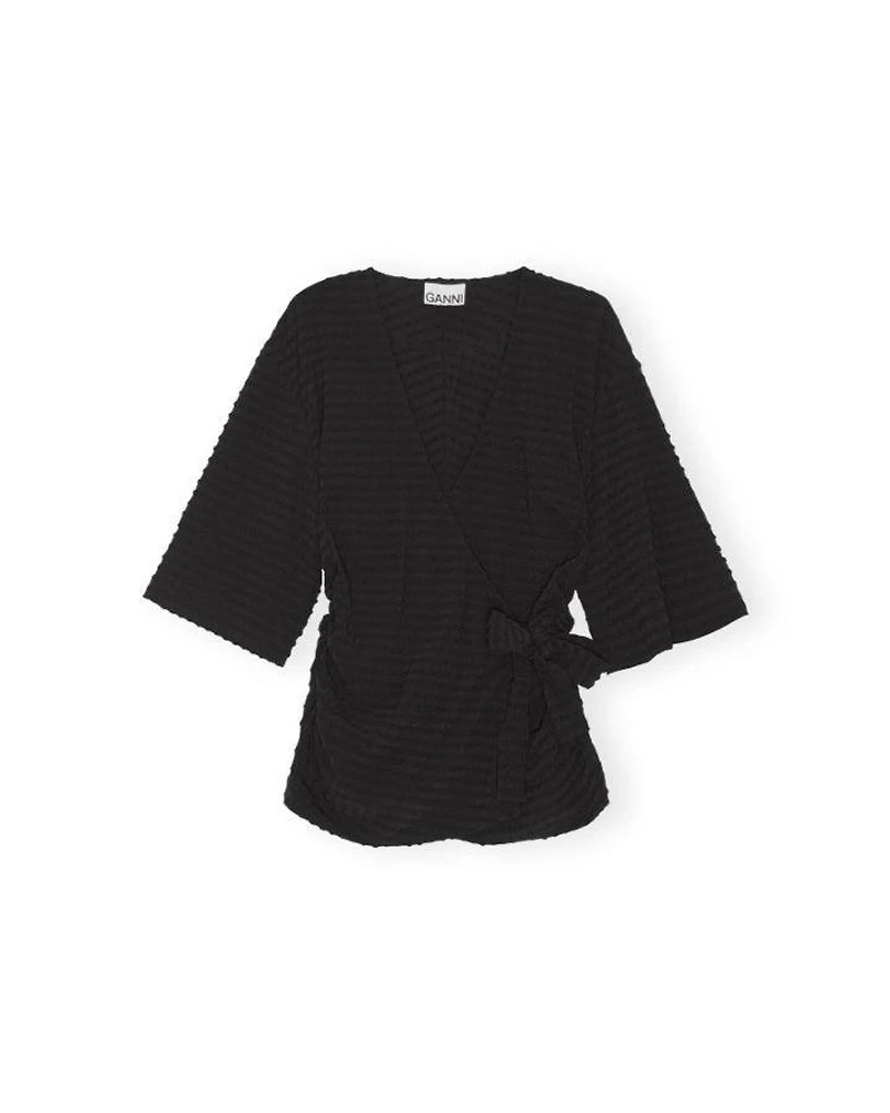 Ganni Stretch Seersucker Wrap Blouse