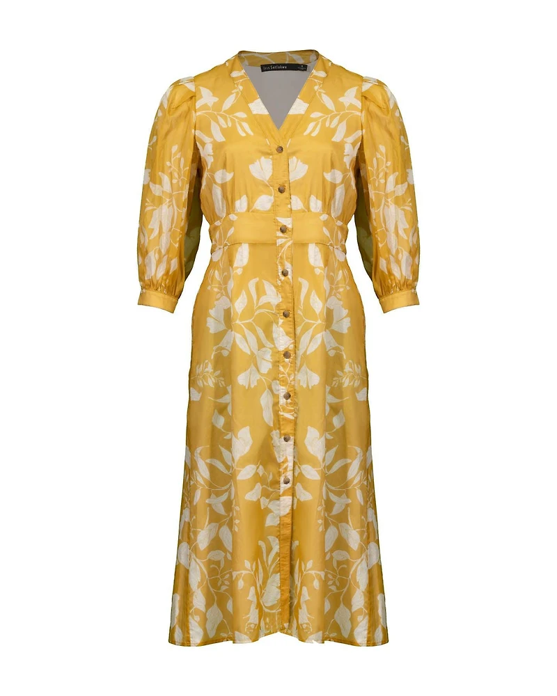 Button Down Leaf Print Dress