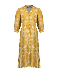 Button Down Leaf Print Dress