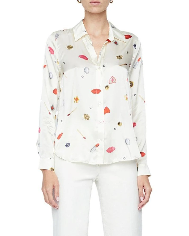 L'Agence Tyler Heart Jewel Print Silk Blouse