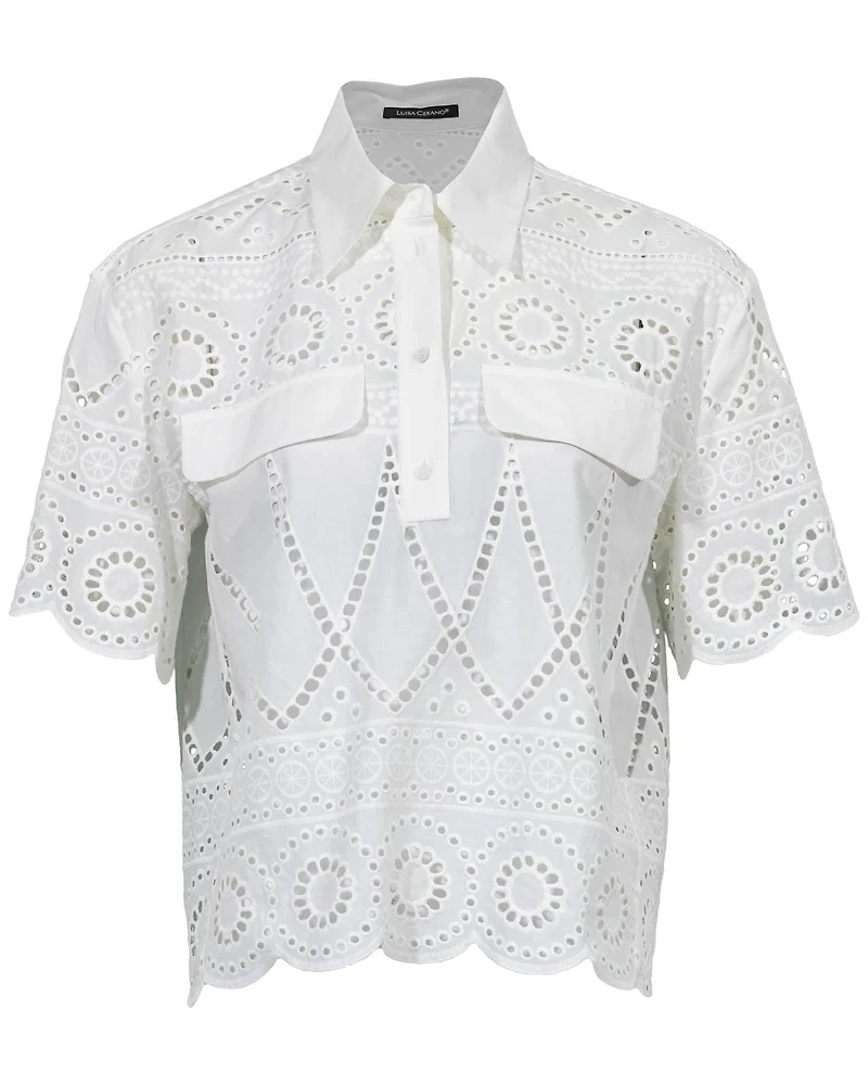 Cropped Eyelet Blouse