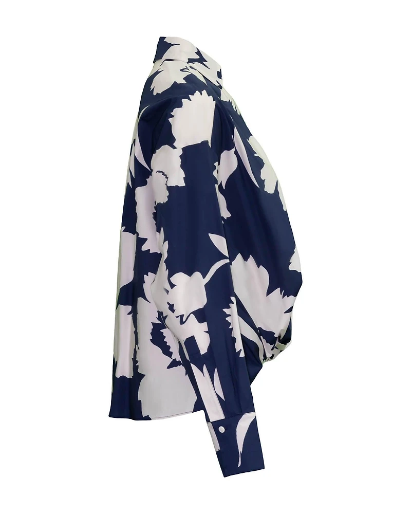 Hibiscus Print Blouse Blue Grey