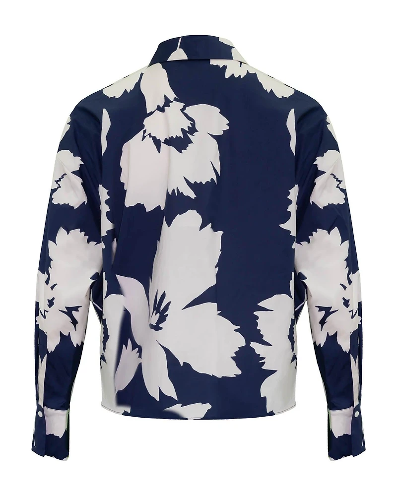 Hibiscus Print Blouse Blue Grey